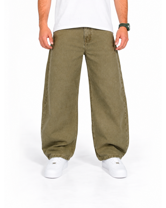 Jean Baggy Hombre Verde Oliva Lavado Vintage
