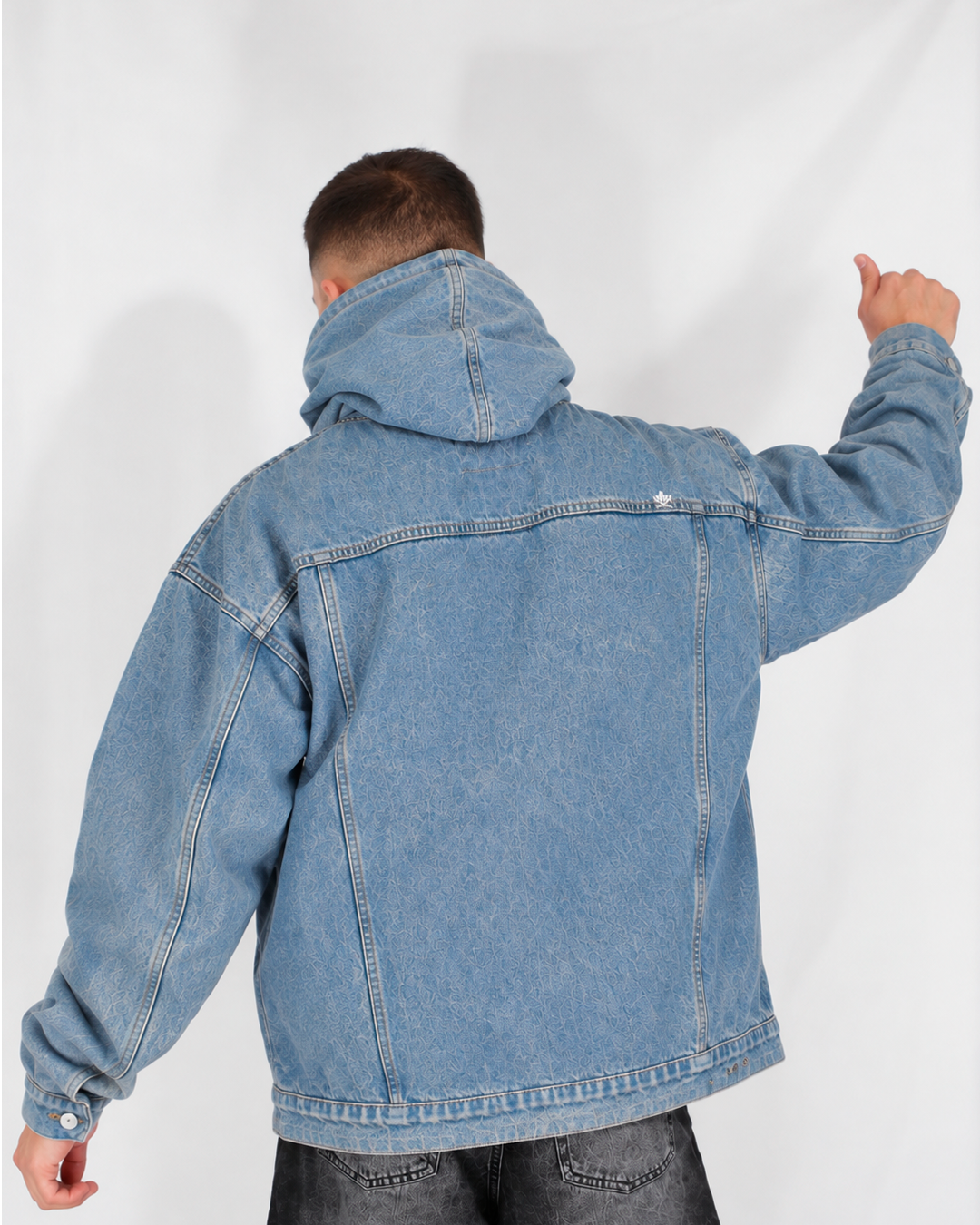 Hoodie Denim Hombre Azul Claro Oversize