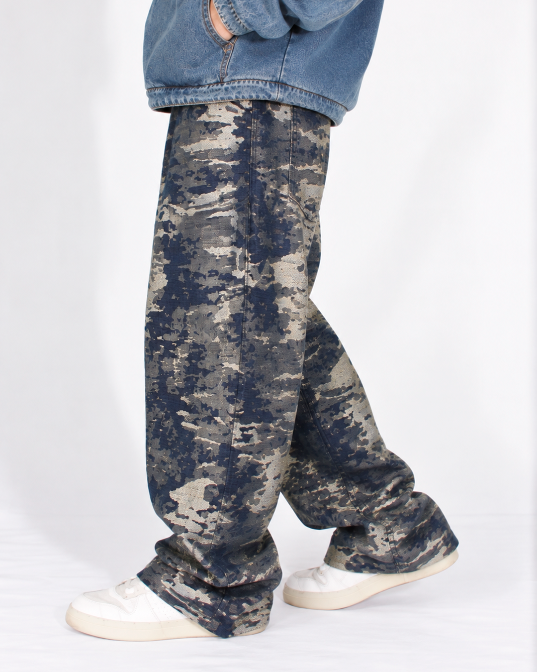 Jean Baggy Hombre Camuflado Azul y Beige