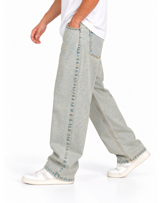 Jean Baggy Hombre Verde Claro Lavado Desteñido