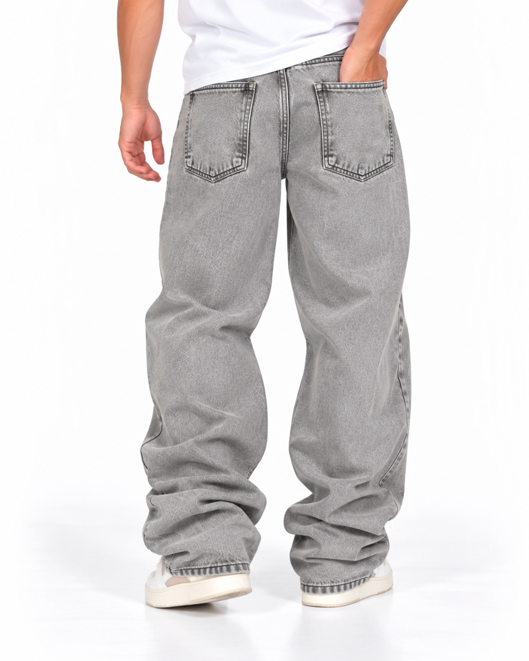 Jean Baggy Hombre Gris Claro Lavado