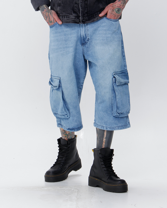 Bermuda Jorts Tipo Cargo Azul Hielo