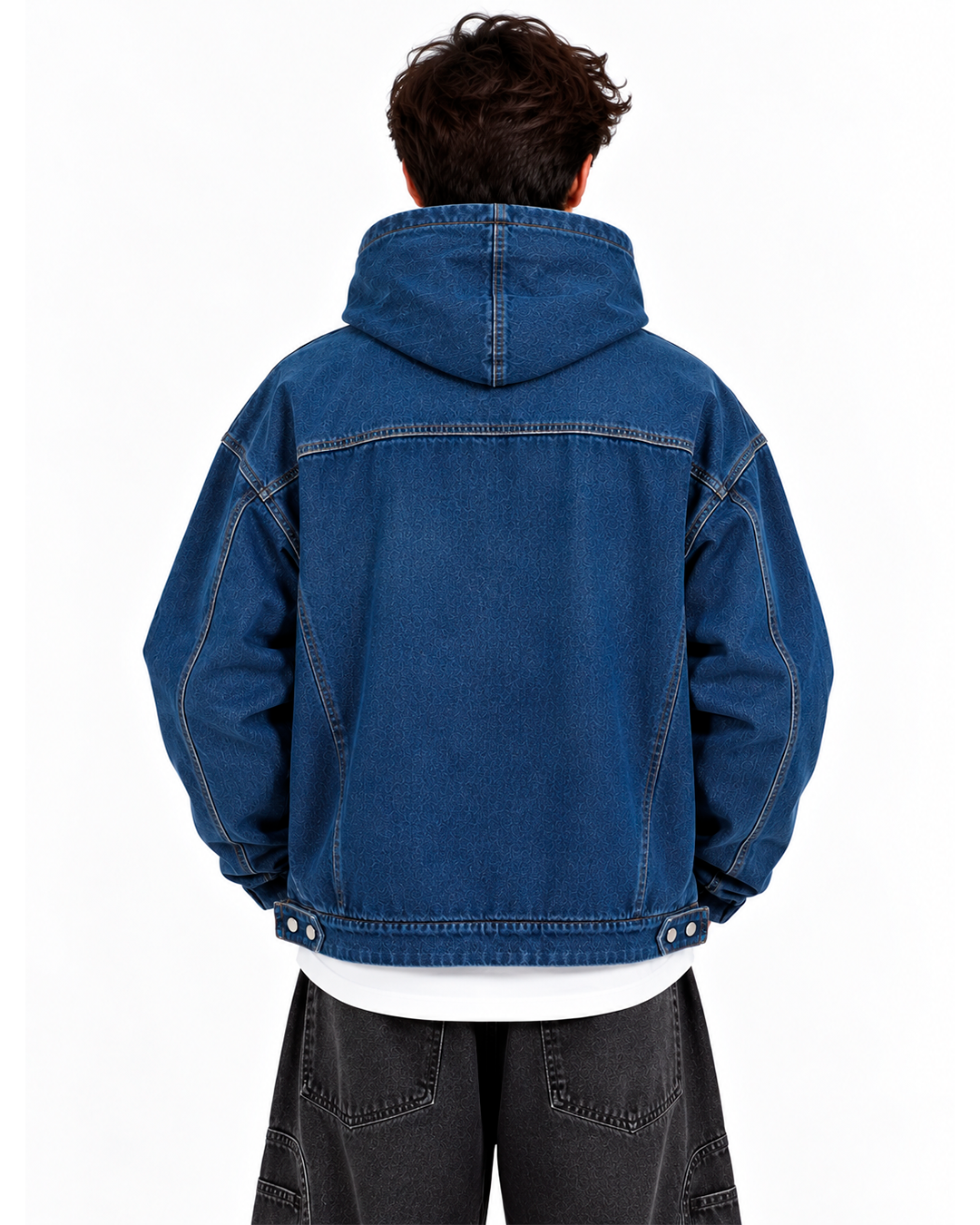 Hoodie Denim Hombre Azul Oscuro Oversize – Bolsillo Canguro