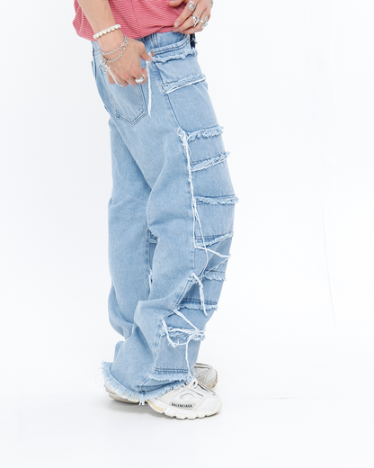 Pantalón Baggy Rasgado Azul Hielo