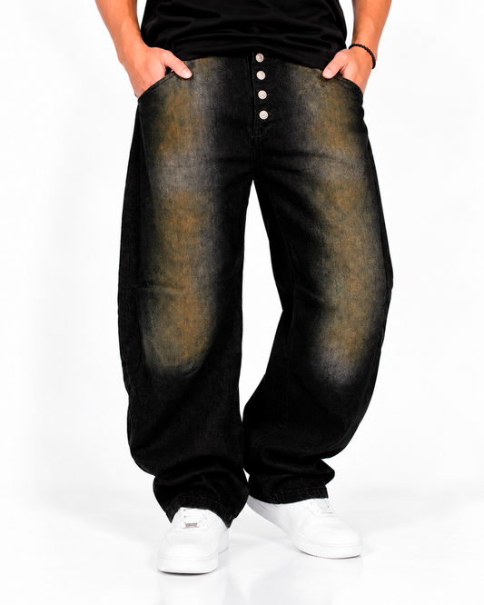 Jean Baggy Hombre Negro Lavado Gastado Wide Leg