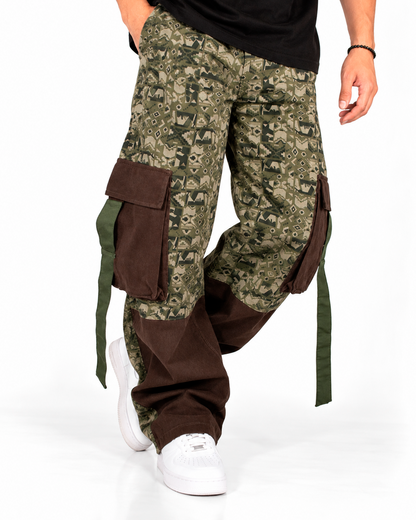 Pantalón Cargo Baggy Hombre Camuflado Verde y Café – Bolsillos Laterales