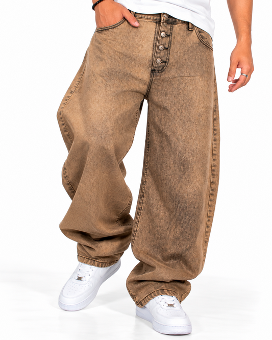 Jean Baggy Hombre Café Lavado Gastado Wide Leg