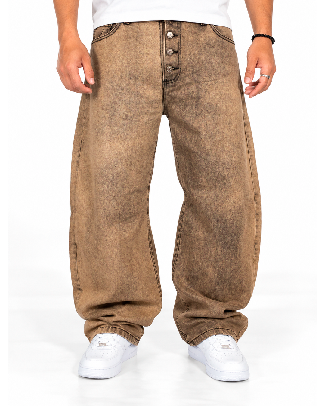 Jean Baggy Hombre Café Lavado Gastado Wide Leg