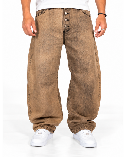 Jean Baggy Hombre Café Lavado Gastado Wide Leg
