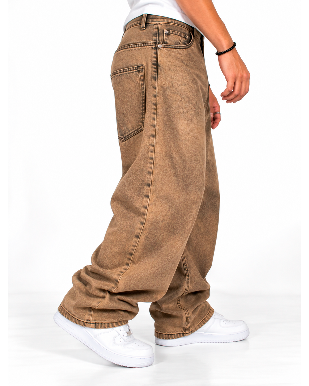 Jean Baggy Hombre Café Lavado Gastado Wide Leg