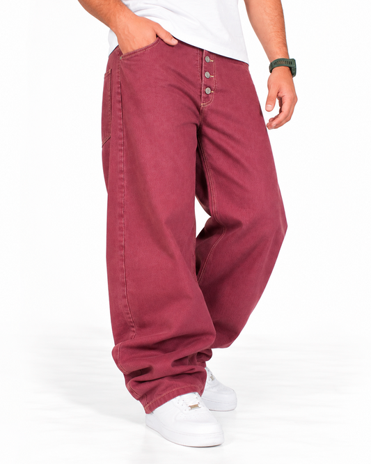 Jean Baggy Hombre Vinotinto Wide Leg
