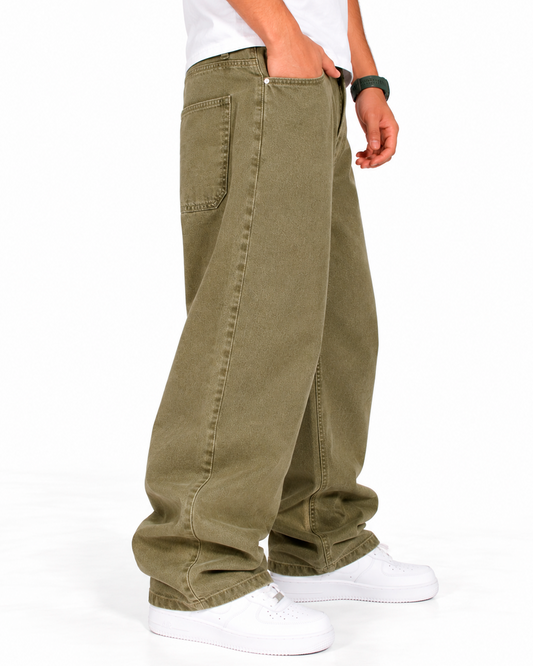 Jean Baggy Hombre Verde Oliva Lavado Vintage