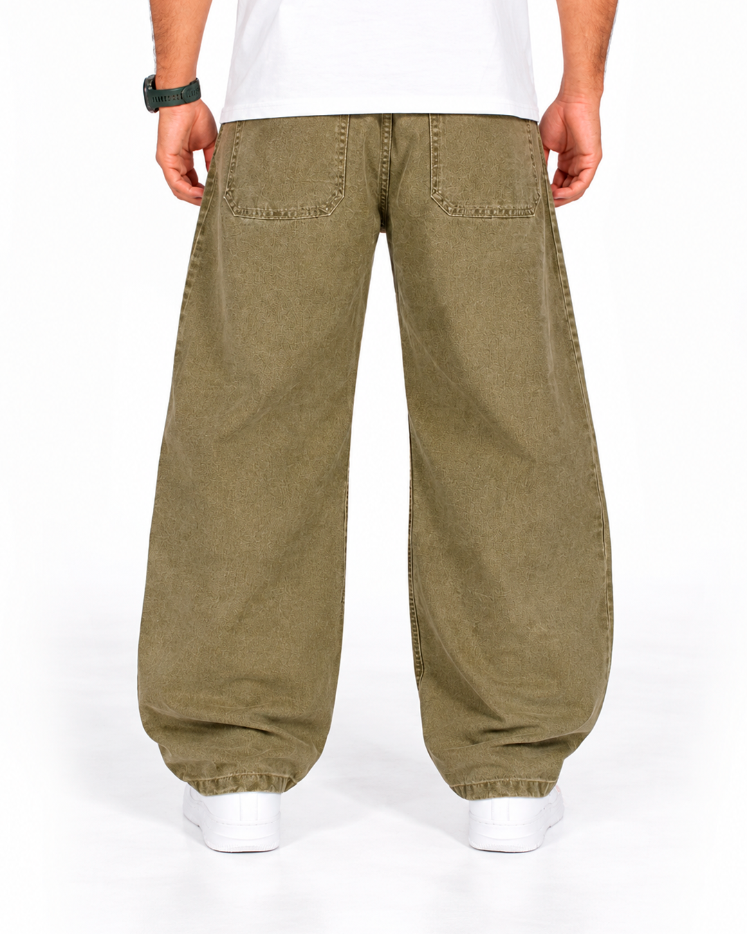 Jean Baggy Hombre Verde Oliva Lavado Vintage
