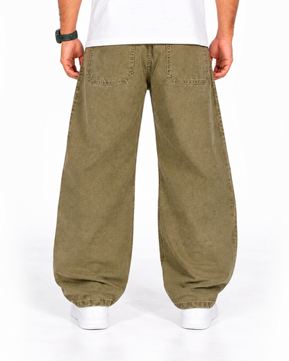 Jean Baggy Hombre Verde Oliva Lavado Vintage
