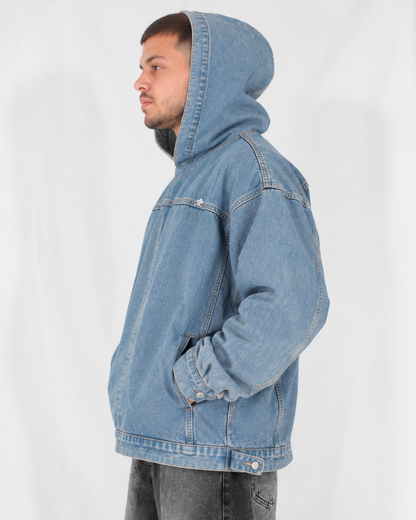 Hoodie Denim Hombre Azul Claro Oversize