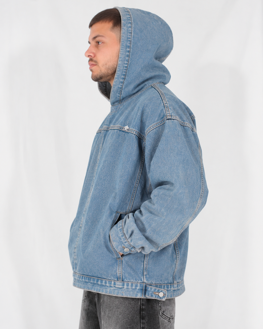 Hoodie Denim Hombre Azul Claro Oversize