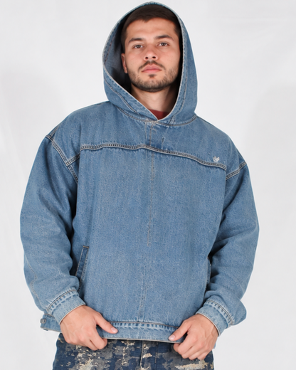 Hoodie Denim Hombre Azul Claro Oversize