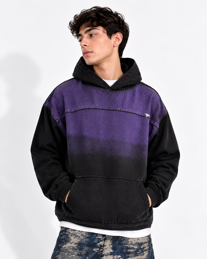Hoodie Denim Hombre Morado y Negro Degradado Oversize