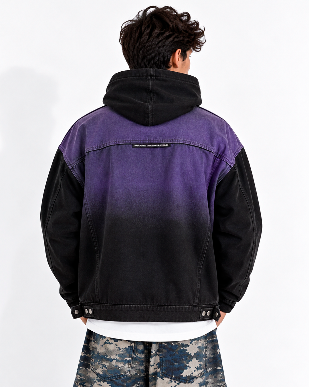 Hoodie Denim Hombre Morado y Negro Degradado Oversize