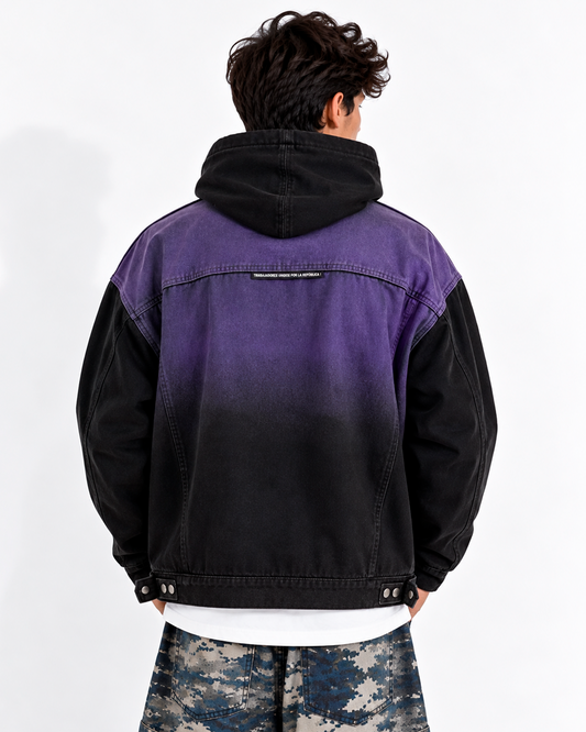 Hoodie Denim Hombre Morado y Negro Degradado Oversize