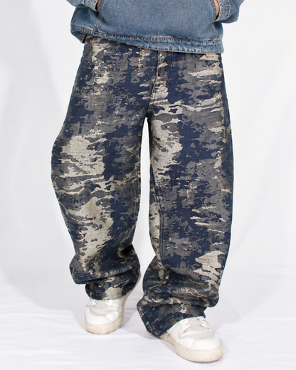 Jean Baggy Hombre Camuflado Azul y Beige