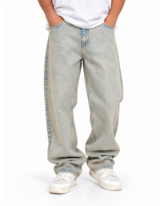 Jean Baggy Hombre Verde Claro Lavado Desteñido