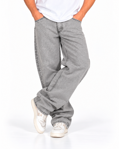 Jean Baggy Hombre Gris Claro Lavado