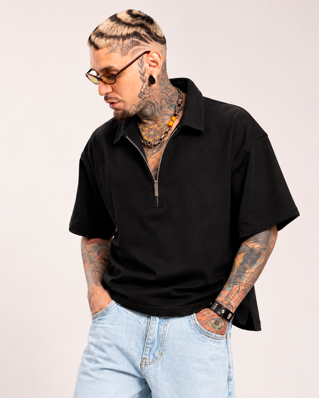 Camiseta Tipo Polo Boxi Fit Negro