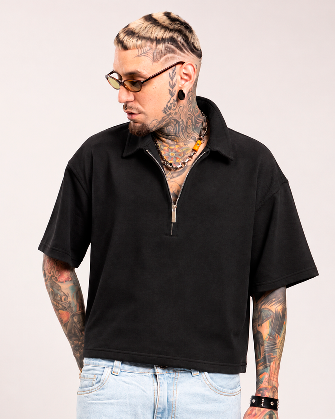 Camiseta Tipo Polo Boxi Fit Negro