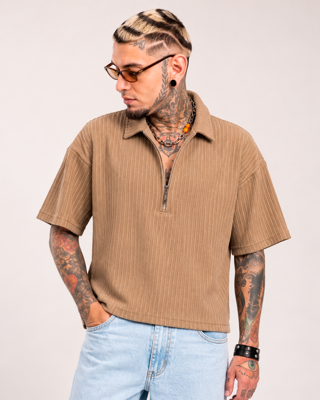 Camiseta Tipo Polo Boxi Fit Beige