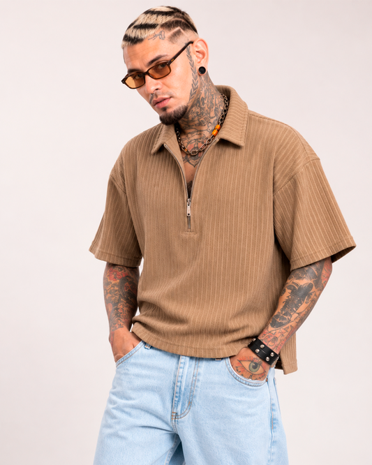 Camiseta Tipo Polo Boxi Fit Beige